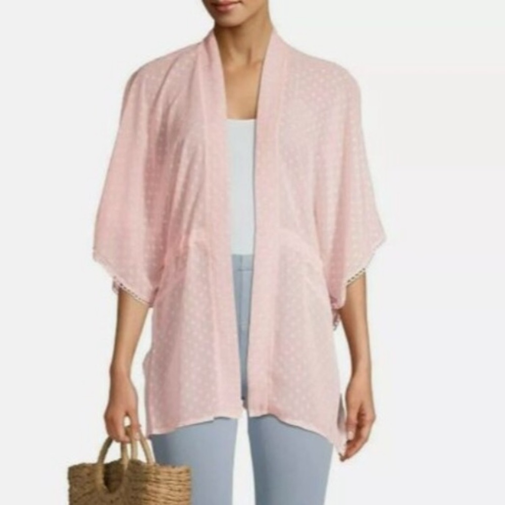 Pink sheer cardigan swiss dots